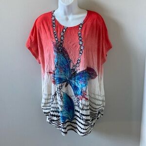 Beach coverup/blouse. One size. 65% cotton 35% Polyester. Never worn.